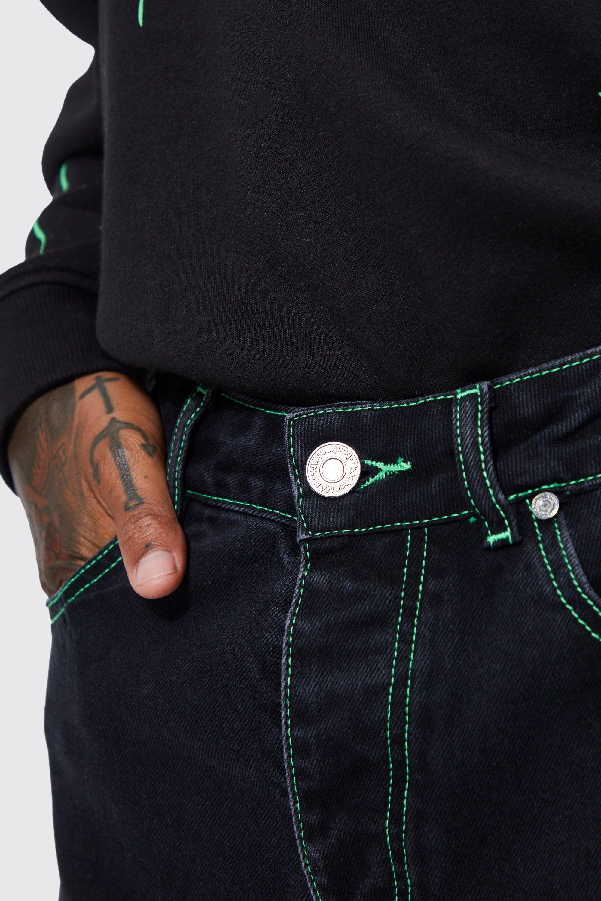Baggy Busted Knee Contrast Stitch Cargo Jeans | boohoo